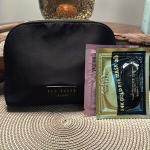 Ted Baker Navy Floral Zip Pouch with Pink Blooms NWOT